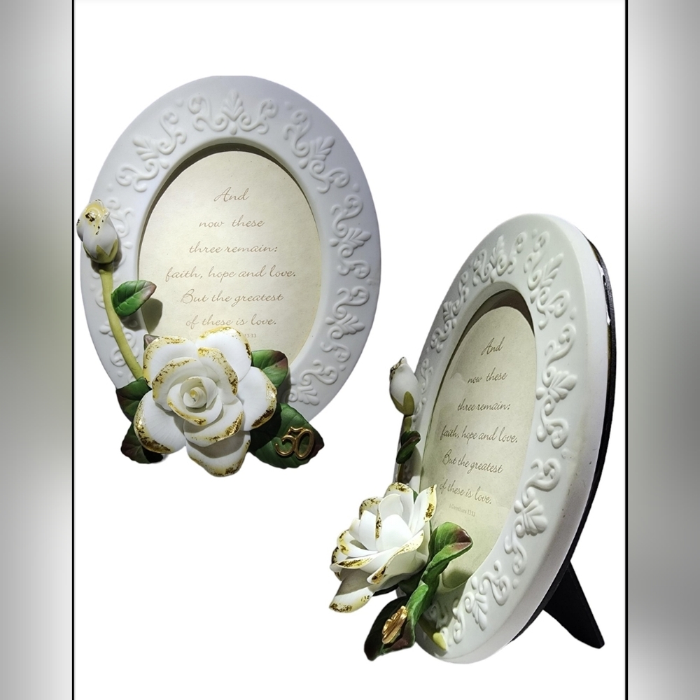 50th Anniversary 50th Wedding Anniversary Picture Frame White Rose
